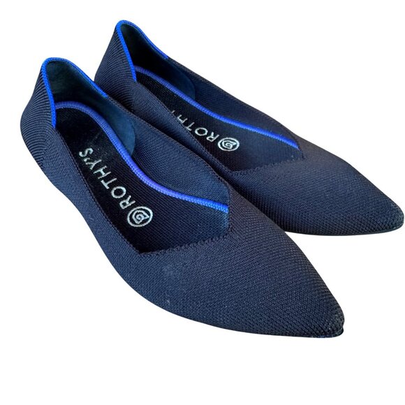 Rothys Womens Pointed Toe Flats Black W7 EU 37.5 Washable Knit Sustainable Shoes - Picture 2 of 9